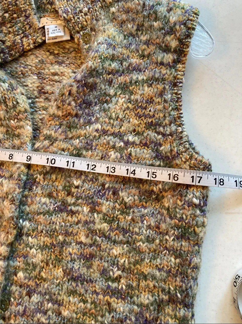 Talbots Petite Multicolor Wool Blend Knit Button Vest - Green/Blue/Gold